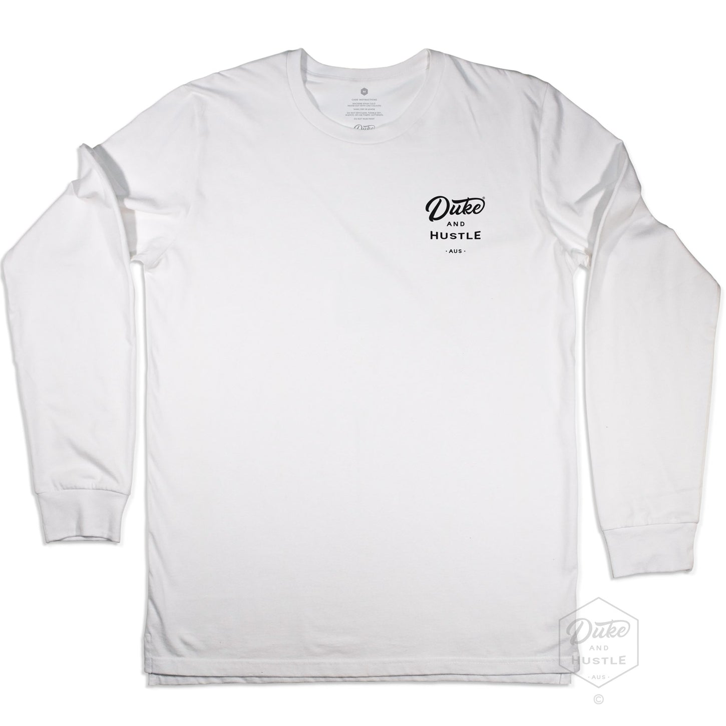 Our Long Sleeve Unisex Tees, flat lay for Size Guide